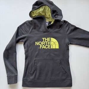 THE NORTH FACE Pullover Hoodie Womens XS (XXS) Grey Yellow Hood‎ Fleece Lined
